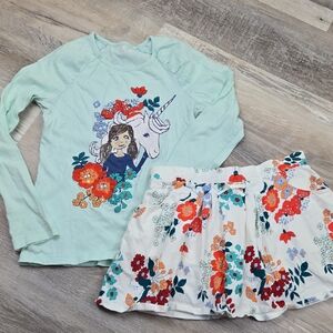 Crazy 8 Girls L 10 12 Unicorn Embroidered Long Sleeve Shirt And Matching Skort